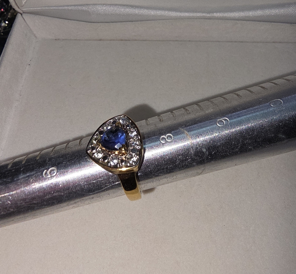 Gold-Plated Teardrop Sapphire Halo Ring - Blue Accent
